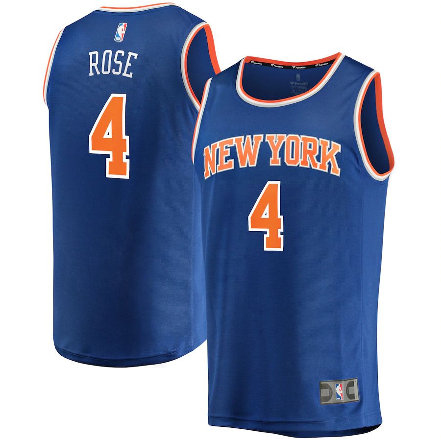 Men New York Knicks 4 Derrick Rose Fanatics Branded Blue 2022-23 Fast Break Replica NBA Jersey